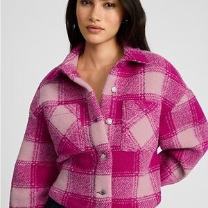 Express Plaid Double Pocket Cropped Shacket